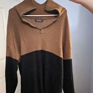 BloomChic Brown and Black Cowl Neck Sweater